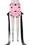 Pink Street Patchwork With Bow Contrast Regular Mid Waist Conventional Patchwork Bottoms