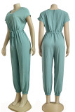 Green Elegant Solid Bandage Patchwork V Neck Loose Jumpsuits