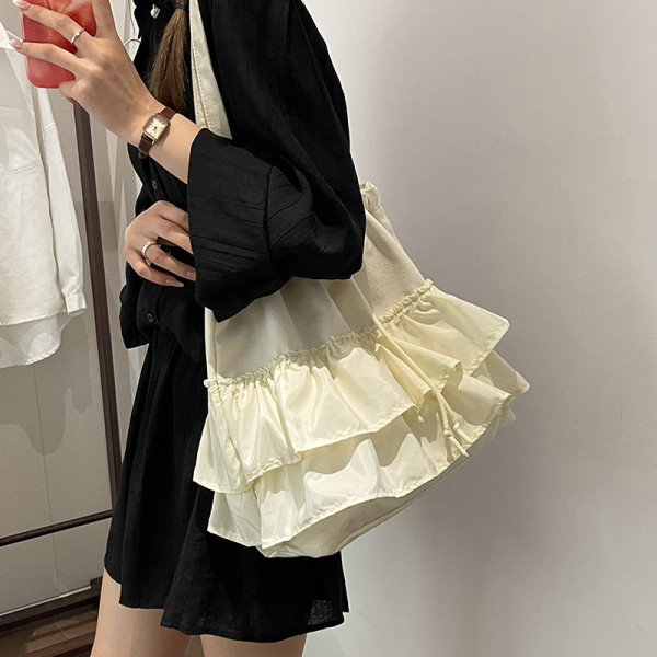 Cream White Daily Patchwork Draw String Fold Bags