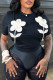 Black Casual Flowers Patchwork Contrast O Neck T-Shirts