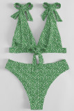 Green Sportswear Dot Bandage Patchwork Swimwears(With Paddings)