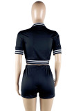Pink Casual Patchwork Pocket Turndown Collar Short Sleeve Two Pieces