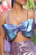 Blue Sexy Patchwork With Bow Spaghetti Strap Tops