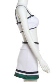 White Celebrities Patchwork Slit Contrast Spaghetti Strap Sleeveless Two Pieces