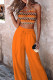 Tangerine Red Casual Print Draw String Fold Spaghetti Strap Sleeveless Two Pieces