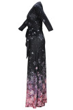 Purple Elegant Print Bandage Patchwork V Neck A Line Dresses