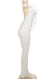 White Sexy Solid Ripped Bandage Patchwork Flounce Halter Regular Jumpsuits