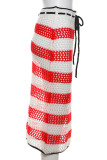 Red Sexy Color Block Bandage Hollowed Out Patchwork See-through Regular Mid Waist Patchwork Bottoms