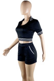 Pink Casual Patchwork Pocket Turndown Collar Short Sleeve Two Pieces