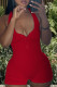 Red Sexy Solid Patchwork Backless Zipper Halter Skinny Rompers