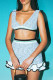 Blue Street Striped Patchwork Backless V Neck Sleeveless Two Pieces