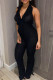Black Sexy Solid Ripped Bandage Patchwork Flounce Halter Regular Jumpsuits