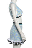 Blue Street Striped Patchwork Backless V Neck Sleeveless Two Pieces