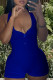 Blue Sexy Solid Patchwork Backless Zipper Halter Skinny Rompers