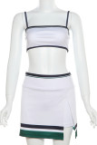 White Celebrities Patchwork Slit Contrast Spaghetti Strap Sleeveless Two Pieces