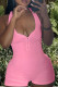 Pink Sexy Solid Patchwork Backless Zipper Halter Skinny Rompers