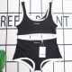 Black Casual Vacation Letter Patchwork Swimwears