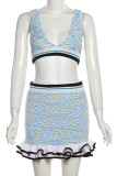 Blue Street Striped Patchwork Backless V Neck Sleeveless Two Pieces