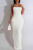 White Sexy Patchwork Backless Contrast Spaghetti Strap Sling Dresses