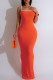 Tangerine Red Sexy Patchwork Backless Contrast Spaghetti Strap Sling Dresses