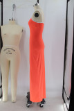 Tangerine Red Sexy Patchwork Backless Contrast Spaghetti Strap Sling Dresses