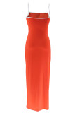 White Sexy Patchwork Backless Contrast Spaghetti Strap Sling Dresses