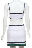 White Celebrities Patchwork Slit Contrast Spaghetti Strap Sleeveless Two Pieces