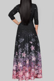 Purple Elegant Print Bandage Patchwork V Neck A Line Dresses