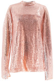 Rose Gold Elegant Solid Sequins Patchwork Mandarin Collar Straight Dresses