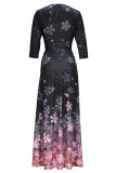 Purple Elegant Print Bandage Patchwork V Neck A Line Dresses