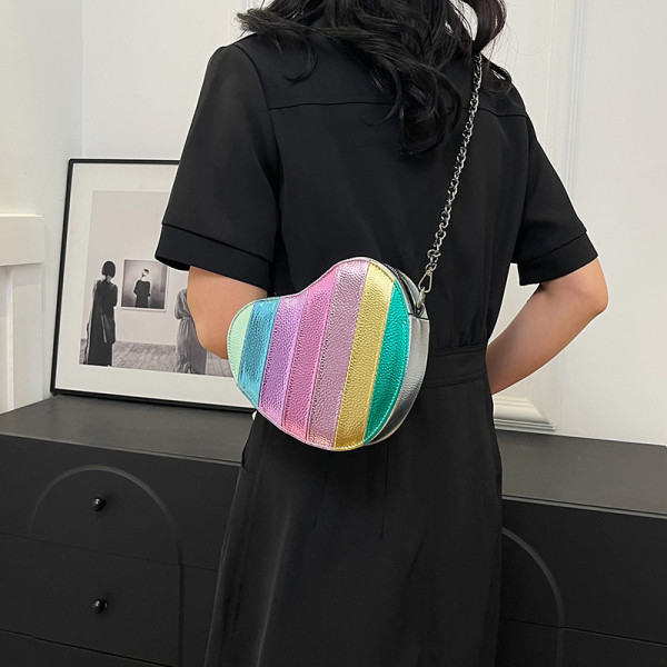 Silver Daily Color Block Heart Shaped Patchwork Zipper Bags