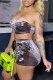 Grey Casual Print Letter Strapless Sleeveless Two Pieces