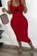 Red Casual Print Letter U Neck One Step Skirt Dresses