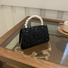 Black Celebrities Elegant Solid Sequins Chains Bags