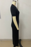 Black Casual Street Solid Patchwork Pocket O Neck Long Dresses