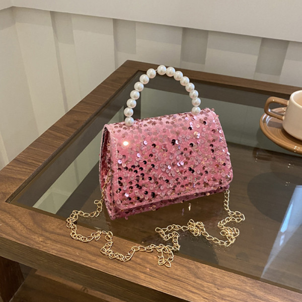 Pink Celebrities Elegant Solid Sequins Chains Bags