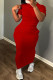 Red Casual Street Solid Patchwork Pocket O Neck Long Dresses