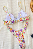 White Sportswear Print Patchwork Swimwears(With Paddings)