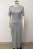 Purple Casual Street Solid Patchwork Pocket O Neck Long Dresses
