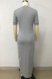 Dark Gray Casual Street Solid Patchwork Pocket O Neck Long Dresses