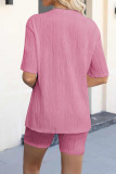 Pink Casual Striped Patchwork O Neck Half Sleeve Two Pieces