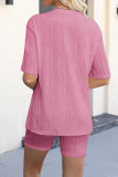 Sky Blue Casual Striped Patchwork O Neck Half Sleeve Two Pieces