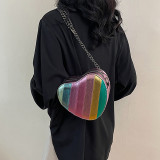 Silver Daily Color Block Heart Shaped Patchwork Zipper Bags