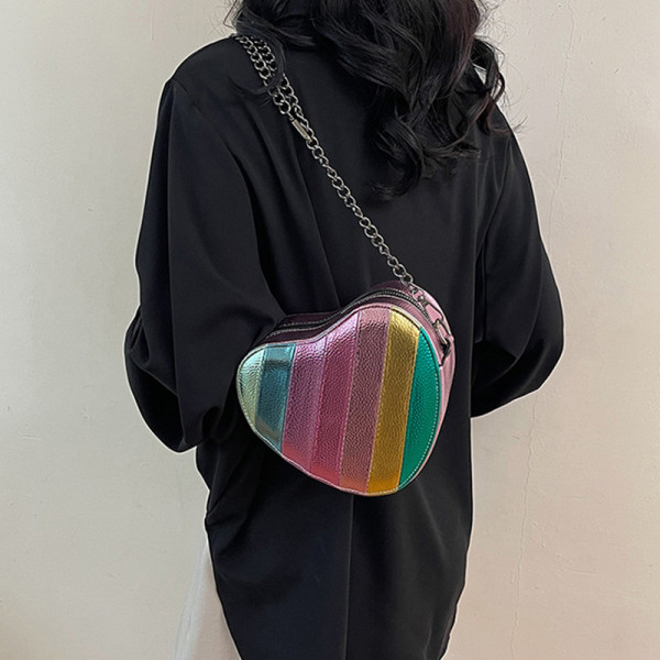 Purple Daily Color Block Heart Shaped Patchwork Zipper Bags