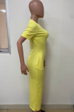 Purple Casual Street Solid Patchwork Pocket O Neck Long Dresses
