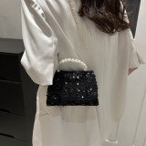 Black Silver Celebrities Elegant Solid Sequins Chains Bags