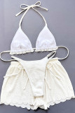 White Sportswear Solid Patchwork Draw String 3 Piece Sets(With Paddings)