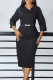Black Elegant Solid Patchwork Slit With Belt Asymmetrical Collar Pencil Skirt Dresses
