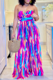 White Celebrities Print Patchwork Fold Strapless Loose Jumpsuits