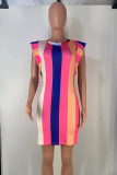 Multicolor Casual Color Block Patchwork O Neck Printed Dresses